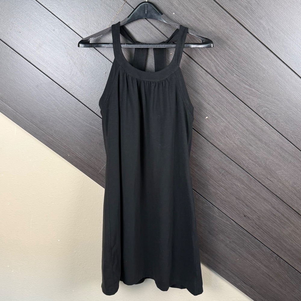 Prana Women Large Black Strappy Back Built In Bra Athletic Mini Dress Athletic